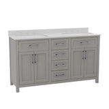 English Elm Commercial Grade 60 Inch Bathroom Double Vanity with 2 Sinks, 2 Storage Cabinets with Soft Close Doors and 6 Drawers, Carrara Marble Finish Countertop,