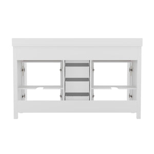 English Elm Commercial Grade 60 Inch Bathroom Double Vanity with 2 Sinks, 2 Storage Cabinets with Soft Close Doors and 6 Drawers, Carrara Marble Finish Countertop,