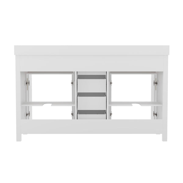 English Elm Commercial Grade 60 Inch Bathroom Double Vanity with 2 Sinks, 2 Storage Cabinets with Soft Close Doors and 6 Drawers, Carrara Marble Finish Countertop,