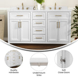 English Elm Commercial Grade 60 Inch Bathroom Double Vanity with 2 Sinks, 2 Storage Cabinets with Soft Close Doors and 6 Drawers, Carrara Marble Finish Countertop,