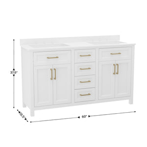 English Elm Commercial Grade 60 Inch Bathroom Double Vanity with 2 Sinks, 2 Storage Cabinets with Soft Close Doors and 6 Drawers, Carrara Marble Finish Countertop,