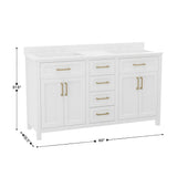 English Elm Commercial Grade 60 Inch Bathroom Double Vanity with 2 Sinks, 2 Storage Cabinets with Soft Close Doors and 6 Drawers, Carrara Marble Finish Countertop,