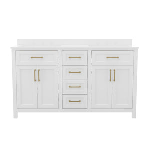 English Elm Commercial Grade 60 Inch Bathroom Double Vanity with 2 Sinks, 2 Storage Cabinets with Soft Close Doors and 6 Drawers, Carrara Marble Finish Countertop,