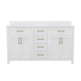 English Elm Commercial Grade 60 Inch Bathroom Double Vanity with 2 Sinks, 2 Storage Cabinets with Soft Close Doors and 6 Drawers, Carrara Marble Finish Countertop,