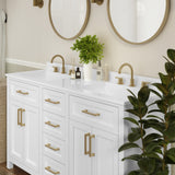 English Elm Commercial Grade 60 Inch Bathroom Double Vanity with 2 Sinks, 2 Storage Cabinets with Soft Close Doors and 6 Drawers, Carrara Marble Finish Countertop,