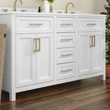 English Elm Commercial Grade 60 Inch Bathroom Double Vanity with 2 Sinks, 2 Storage Cabinets with Soft Close Doors and 6 Drawers, Carrara Marble Finish Countertop,