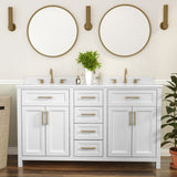 English Elm Commercial Grade 60 Inch Bathroom Double Vanity with 2 Sinks, 2 Storage Cabinets with Soft Close Doors and 6 Drawers, Carrara Marble Finish Countertop,