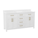 English Elm Commercial Grade 60 Inch Bathroom Double Vanity with 2 Sinks, 2 Storage Cabinets with Soft Close Doors and 6 Drawers, Carrara Marble Finish Countertop,