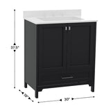 English Elm Commercial Grade 30 Inch Bathroom Vanity with Sink, Storage Cabinet with Soft Close Doors and Bottom Drawer, Carrara Marble Finish Countertop,