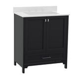 English Elm Commercial Grade 30 Inch Bathroom Vanity with Sink, Storage Cabinet with Soft Close Doors and Bottom Drawer, Carrara Marble Finish Countertop,