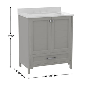 English Elm Commercial Grade 30 Inch Bathroom Vanity with Sink, Storage Cabinet with Soft Close Doors and Bottom Drawer, Carrara Marble Finish Countertop,