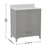 English Elm Commercial Grade 30 Inch Bathroom Vanity with Sink, Storage Cabinet with Soft Close Doors and Bottom Drawer, Carrara Marble Finish Countertop,