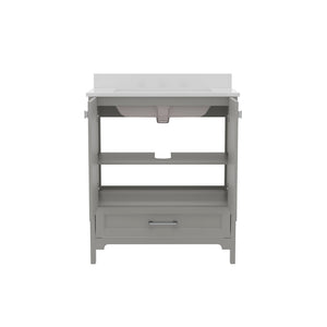 English Elm Commercial Grade 30 Inch Bathroom Vanity with Sink, Storage Cabinet with Soft Close Doors and Bottom Drawer, Carrara Marble Finish Countertop,