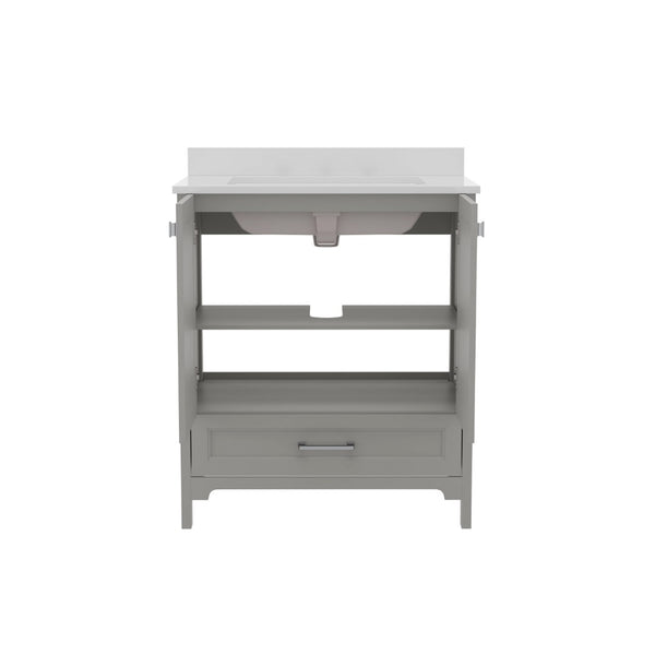 English Elm Commercial Grade 30 Inch Bathroom Vanity with Sink, Storage Cabinet with Soft Close Doors and Bottom Drawer, Carrara Marble Finish Countertop,