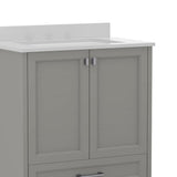 English Elm Commercial Grade 30 Inch Bathroom Vanity with Sink, Storage Cabinet with Soft Close Doors and Bottom Drawer, Carrara Marble Finish Countertop,