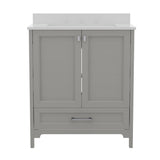 English Elm Commercial Grade 30 Inch Bathroom Vanity with Sink, Storage Cabinet with Soft Close Doors and Bottom Drawer, Carrara Marble Finish Countertop,