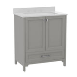 English Elm Commercial Grade 30 Inch Bathroom Vanity with Sink, Storage Cabinet with Soft Close Doors and Bottom Drawer, Carrara Marble Finish Countertop,