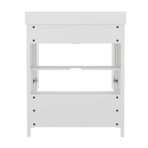 English Elm Commercial Grade 30 Inch Bathroom Vanity with Sink, Storage Cabinet with Soft Close Doors and Bottom Drawer, Carrara Marble Finish Countertop,