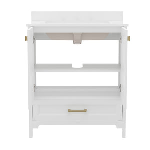 English Elm Commercial Grade 30 Inch Bathroom Vanity with Sink, Storage Cabinet with Soft Close Doors and Bottom Drawer, Carrara Marble Finish Countertop,