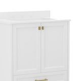 English Elm Commercial Grade 30 Inch Bathroom Vanity with Sink, Storage Cabinet with Soft Close Doors and Bottom Drawer, Carrara Marble Finish Countertop,