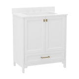 English Elm Commercial Grade 30 Inch Bathroom Vanity with Sink, Storage Cabinet with Soft Close Doors and Bottom Drawer, Carrara Marble Finish Countertop,