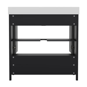 English Elm Commercial Grade 36 Inch Bathroom Vanity with Sink, Storage Cabinet with Soft Close Doors and Bottom Drawer, Carrara Marble Finish Countertop,