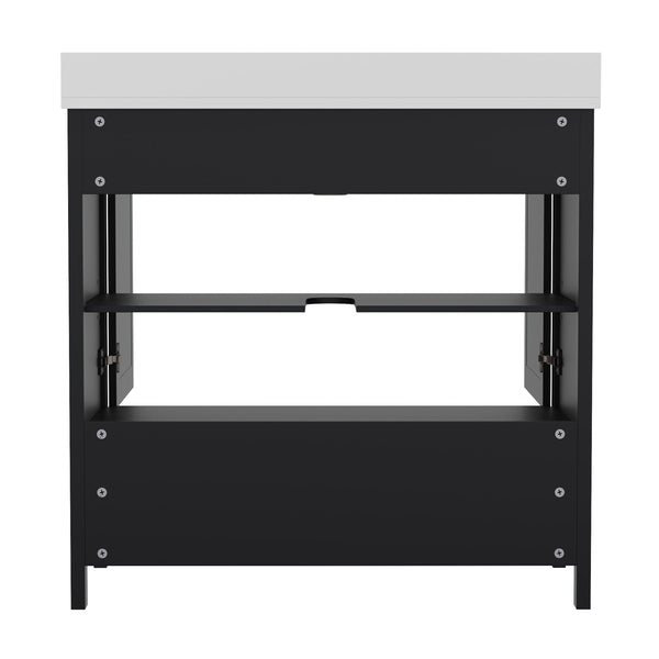 English Elm Commercial Grade 36 Inch Bathroom Vanity with Sink, Storage Cabinet with Soft Close Doors and Bottom Drawer, Carrara Marble Finish Countertop,