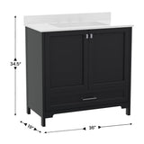 English Elm Commercial Grade 36 Inch Bathroom Vanity with Sink, Storage Cabinet with Soft Close Doors and Bottom Drawer, Carrara Marble Finish Countertop,