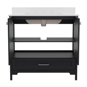 English Elm Commercial Grade 36 Inch Bathroom Vanity with Sink, Storage Cabinet with Soft Close Doors and Bottom Drawer, Carrara Marble Finish Countertop,