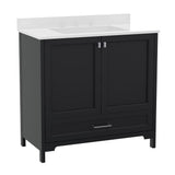 English Elm Commercial Grade 36 Inch Bathroom Vanity with Sink, Storage Cabinet with Soft Close Doors and Bottom Drawer, Carrara Marble Finish Countertop,