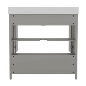 English Elm Commercial Grade 36 Inch Bathroom Vanity with Sink, Storage Cabinet with Soft Close Doors and Bottom Drawer, Carrara Marble Finish Countertop,