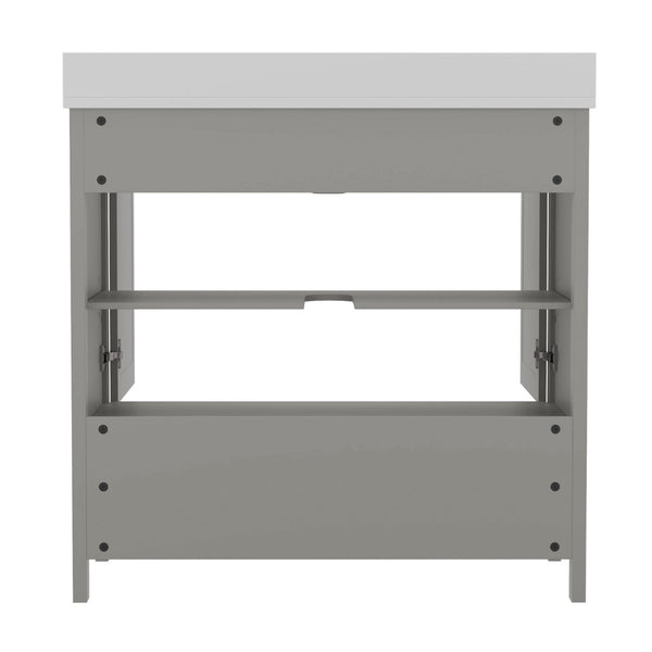 English Elm Commercial Grade 36 Inch Bathroom Vanity with Sink, Storage Cabinet with Soft Close Doors and Bottom Drawer, Carrara Marble Finish Countertop,