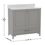 English Elm Commercial Grade 36 Inch Bathroom Vanity with Sink, Storage Cabinet with Soft Close Doors and Bottom Drawer, Carrara Marble Finish Countertop,