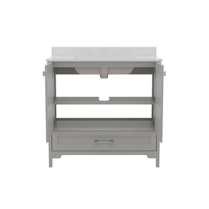 English Elm Commercial Grade 36 Inch Bathroom Vanity with Sink, Storage Cabinet with Soft Close Doors and Bottom Drawer, Carrara Marble Finish Countertop,