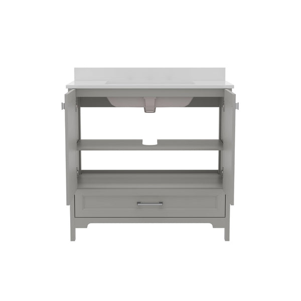 English Elm Commercial Grade 36 Inch Bathroom Vanity with Sink, Storage Cabinet with Soft Close Doors and Bottom Drawer, Carrara Marble Finish Countertop,