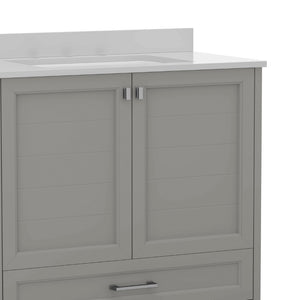 English Elm Commercial Grade 36 Inch Bathroom Vanity with Sink, Storage Cabinet with Soft Close Doors and Bottom Drawer, Carrara Marble Finish Countertop,