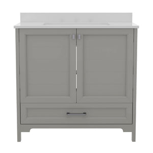 English Elm Commercial Grade 36 Inch Bathroom Vanity with Sink, Storage Cabinet with Soft Close Doors and Bottom Drawer, Carrara Marble Finish Countertop,