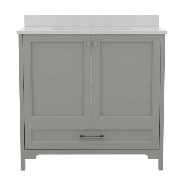 English Elm Commercial Grade 36 Inch Bathroom Vanity with Sink, Storage Cabinet with Soft Close Doors and Bottom Drawer, Carrara Marble Finish Countertop,