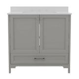 English Elm Commercial Grade 36 Inch Bathroom Vanity with Sink, Storage Cabinet with Soft Close Doors and Bottom Drawer, Carrara Marble Finish Countertop,