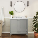 English Elm Commercial Grade 36 Inch Bathroom Vanity with Sink, Storage Cabinet with Soft Close Doors and Bottom Drawer, Carrara Marble Finish Countertop,