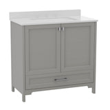 English Elm Commercial Grade 36 Inch Bathroom Vanity with Sink, Storage Cabinet with Soft Close Doors and Bottom Drawer, Carrara Marble Finish Countertop,