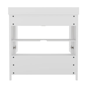 English Elm Commercial Grade 36 Inch Bathroom Vanity with Sink, Storage Cabinet with Soft Close Doors and Bottom Drawer, Carrara Marble Finish Countertop,