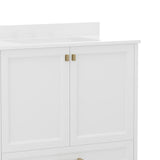 English Elm Commercial Grade 36 Inch Bathroom Vanity with Sink, Storage Cabinet with Soft Close Doors and Bottom Drawer, Carrara Marble Finish Countertop,