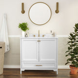 English Elm Commercial Grade 36 Inch Bathroom Vanity with Sink, Storage Cabinet with Soft Close Doors and Bottom Drawer, Carrara Marble Finish Countertop,