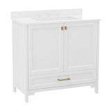 English Elm Commercial Grade 36 Inch Bathroom Vanity with Sink, Storage Cabinet with Soft Close Doors and Bottom Drawer, Carrara Marble Finish Countertop,