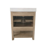 English Elm 24 Inch Bathroom Vanity with Sink Combo, Storage Cabinet with Soft Close Doors and Open Shelf, Carrara Marble Finish Countertop, /White