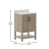 English Elm 24 Inch Bathroom Vanity with Sink Combo, Storage Cabinet with Soft Close Doors and Open Shelf, Carrara Marble Finish Countertop, /White