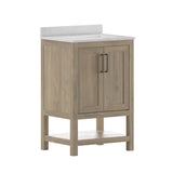 English Elm 24 Inch Bathroom Vanity with Sink Combo, Storage Cabinet with Soft Close Doors and Open Shelf, Carrara Marble Finish Countertop, /White