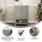 English Elm 24 Inch Bathroom Vanity with Sink Combo, Storage Cabinet with Soft Close Doors and Open Shelf, Carrara Marble Finish Countertop, /White