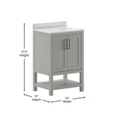 English Elm 24 Inch Bathroom Vanity with Sink Combo, Storage Cabinet with Soft Close Doors and Open Shelf, Carrara Marble Finish Countertop, /White